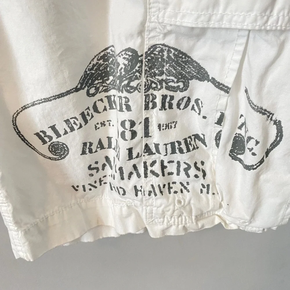 Vtg Polo Ralph Lauren Men White Marine Supply Co Nautical Graphic Cargo Short 36